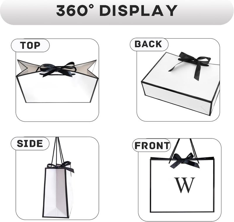 QLSKO Initial Gift Bag with Bow Ribbon Personalized Horizontal Paper Bag Monogrammed Birthday Gifts for Women Men (W-Medium) - Image 3